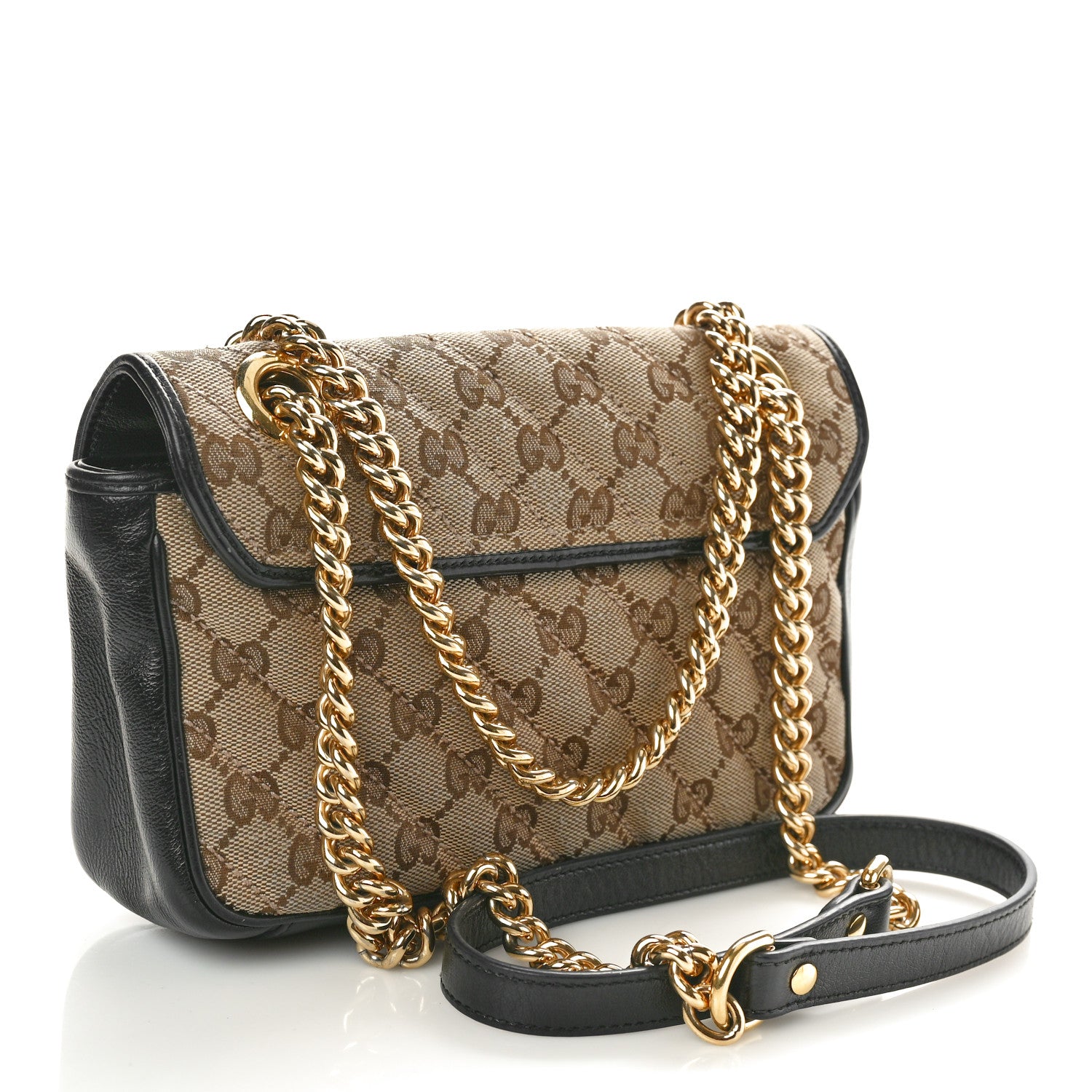 Gucci Monogram Matelasse Diagonal Mini GG Marmont Shoulder Bag Beige Black 3 of 10