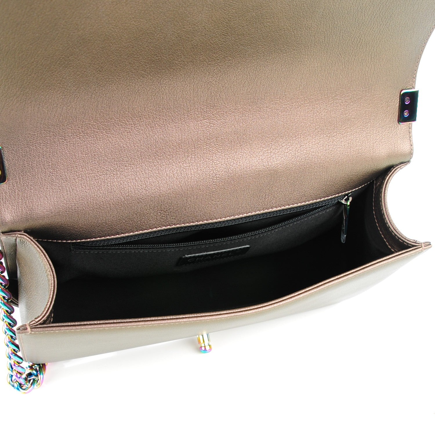 Chanel Iridescent Goatskin Quilted New Medium Boy Flap Dark Gold 6 of 7