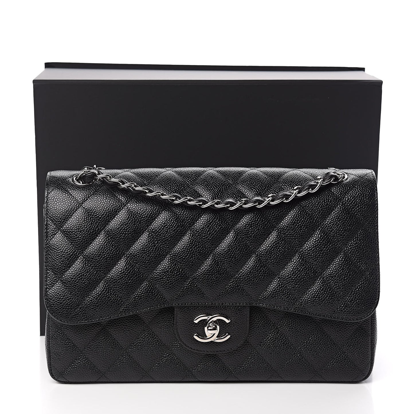 Caviar Quilted Jumbo Double Flap Black