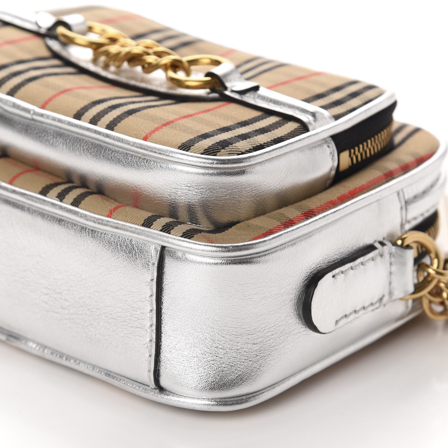 Burberry Smooth Calfskin 1983 Knight Check Link Camera Bag Silver 7 of 10