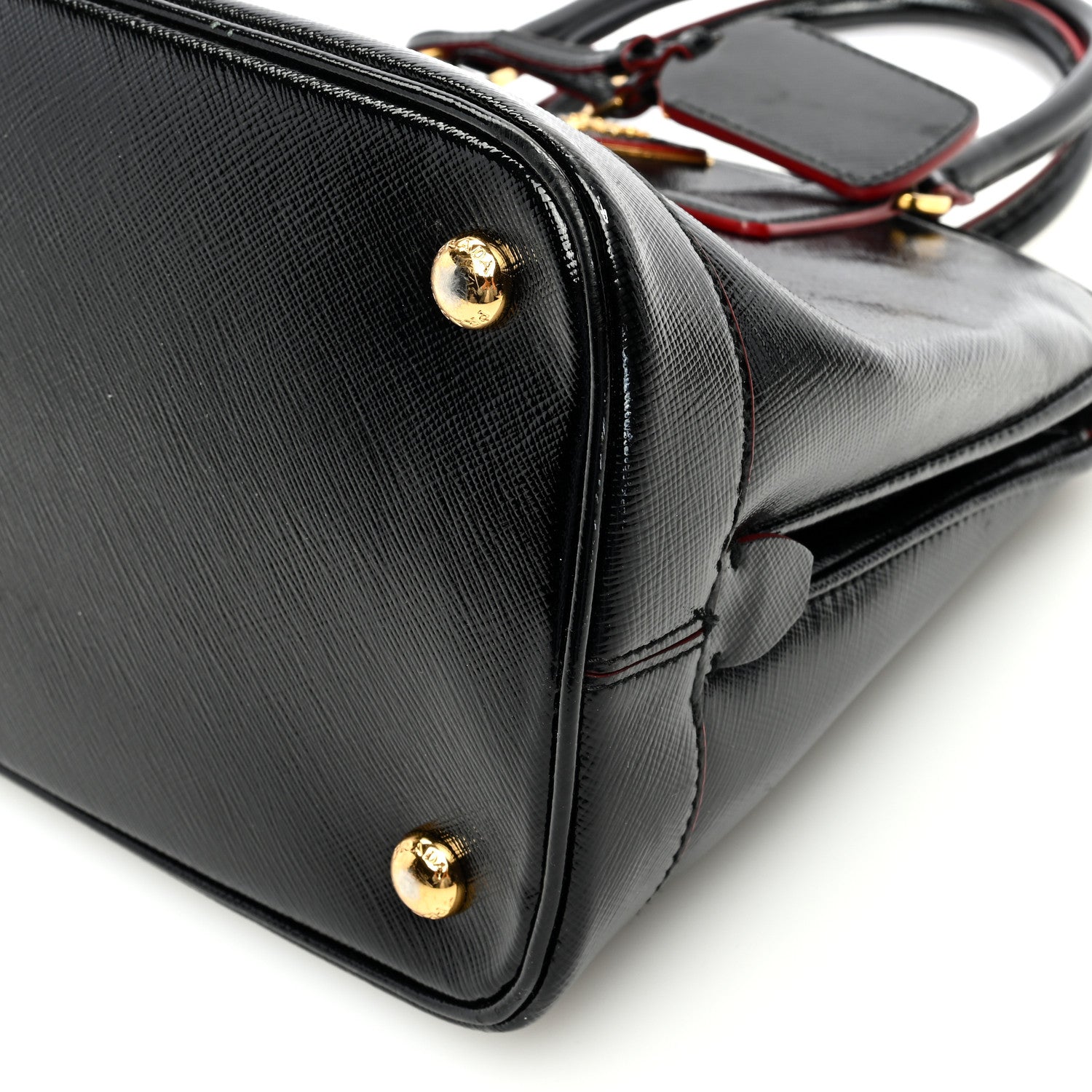 Prada Saffiano Vernice Small Promenade Tote Black Rosso 9 of 13