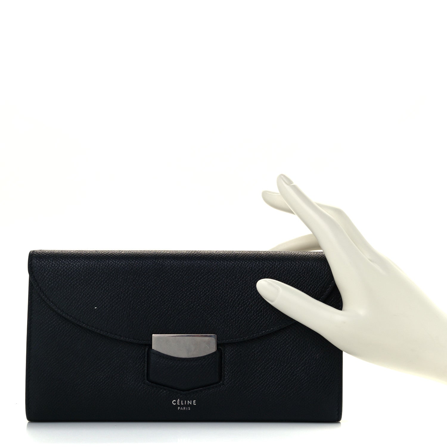 Celine Grained Calfskin Large Trotteur Multifunction Flap Wallet Black 2 of 9