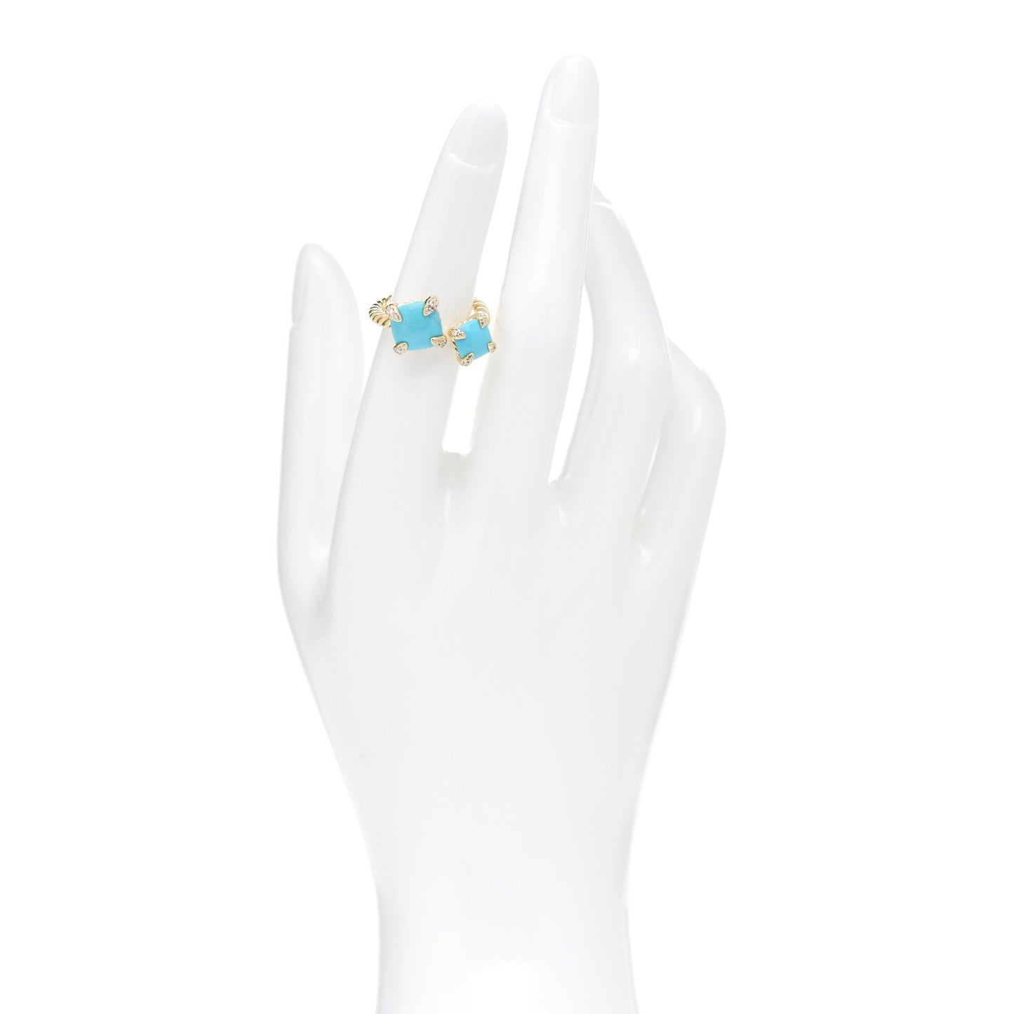 18K Yellow Gold Diamond Turquoise Chatelaine Bypass Ring 50 5.5