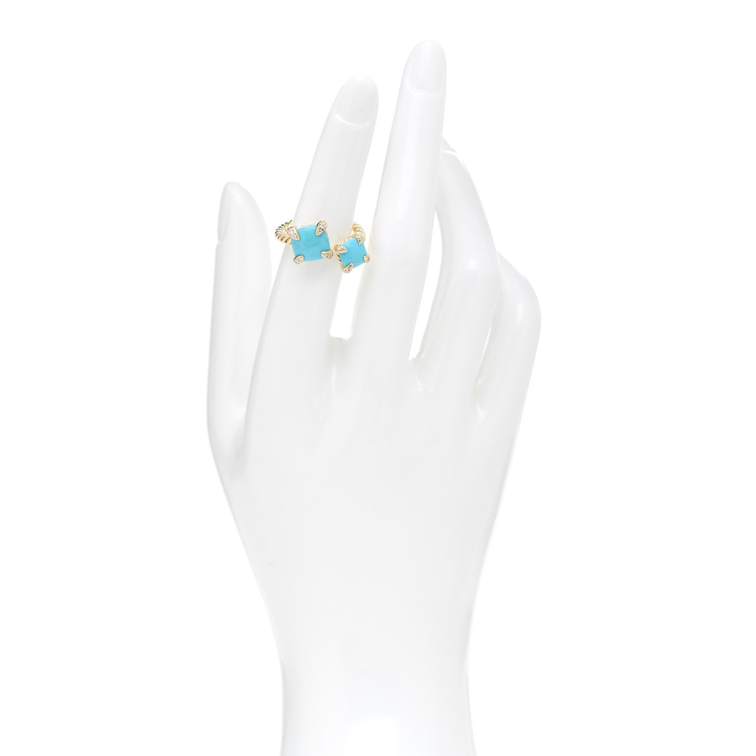 David Yurman 18K Yellow Gold Diamond Turquoise Chatelaine Bypass Ring 50 5.5 2 of 5