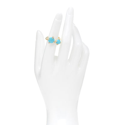David Yurman 18K Yellow Gold Diamond Turquoise Chatelaine Bypass Ring 50 5.5 2 of 5