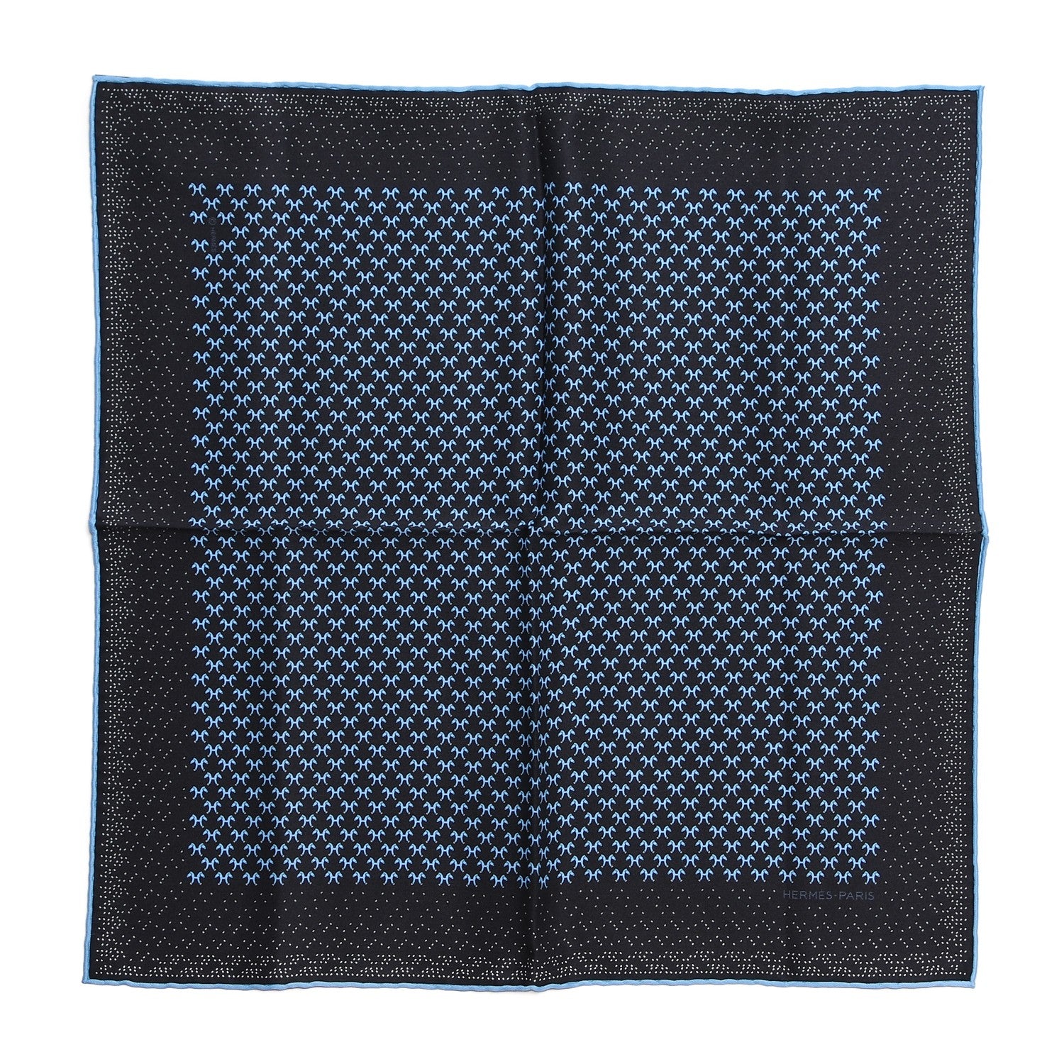 Hermes Silk Indian Horse Pocket Square Anthracite Ciel Gris 1 of 5