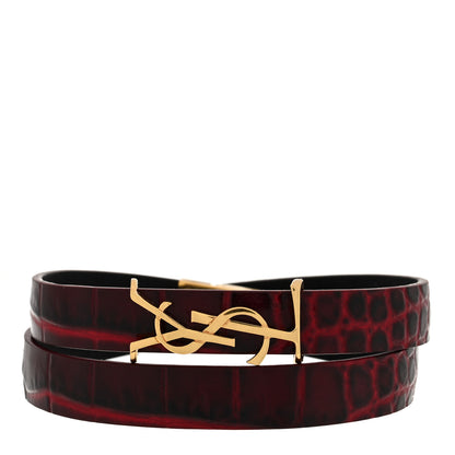 Saint Laurent Calfskin Crocodile Embossed Opyum Double Wrap Bracelet L Sunset Amber 1 of 4