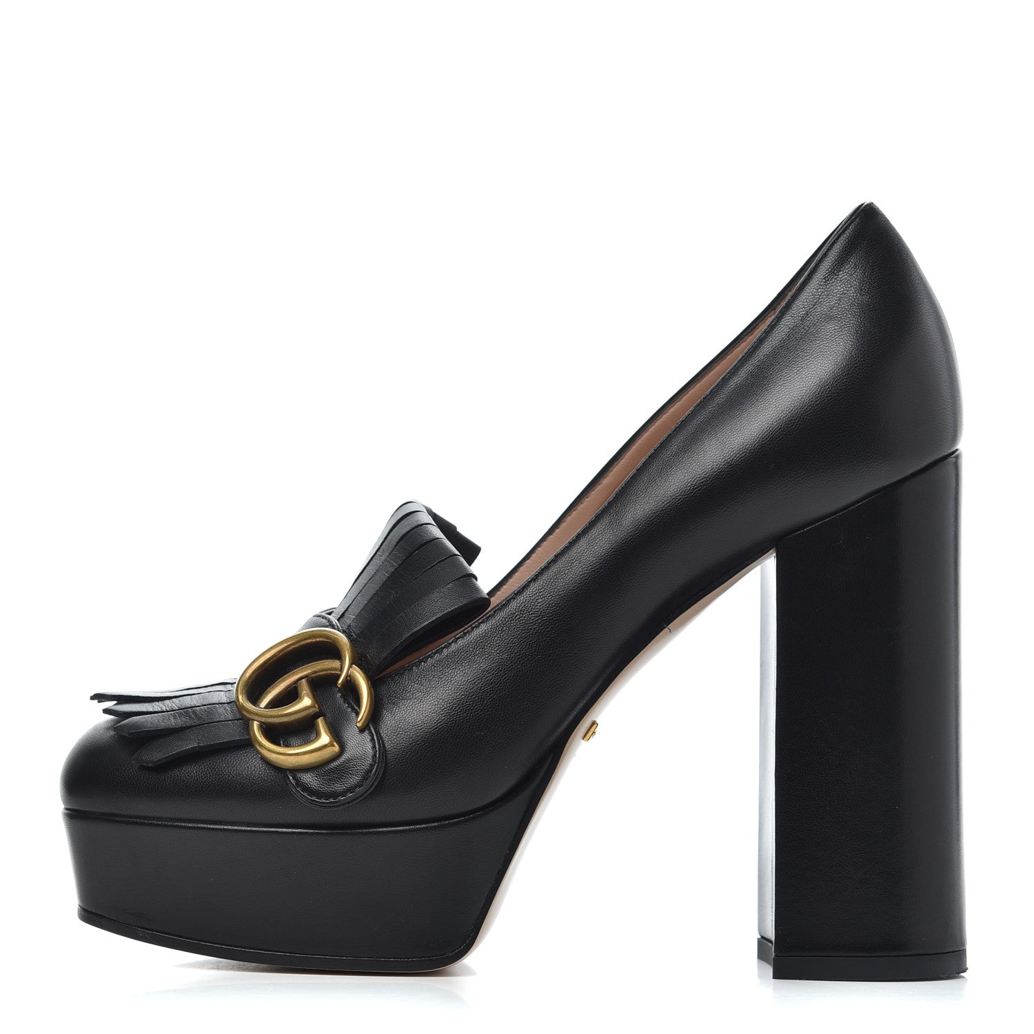 Gucci Malaga Kid GG Marmont Fringe Platform High Heel Loafer Pumps 37.5 Black 1 of 17
