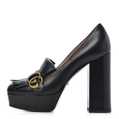 Gucci Malaga Kid GG Marmont Fringe Platform High Heel Loafer Pumps 37.5 Black 1 of 17