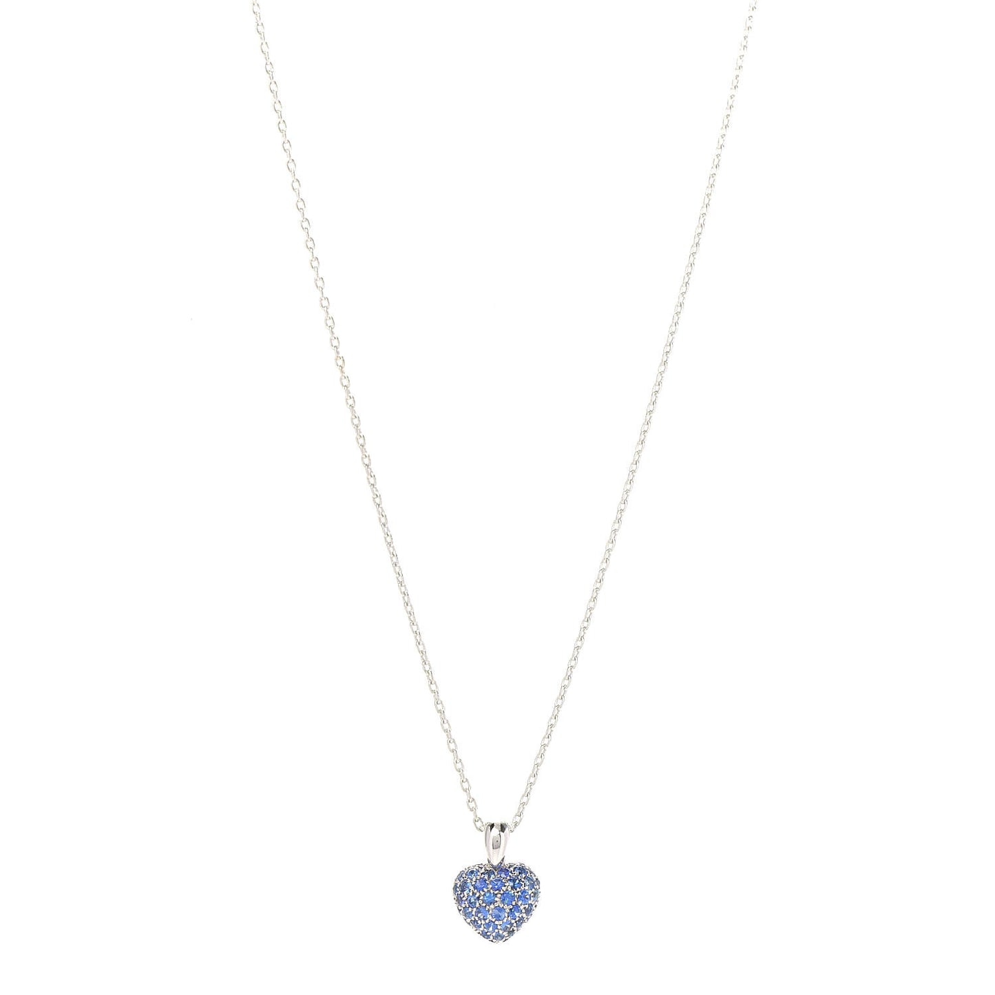 18K White Gold Blue Sapphire Heart Pendant Necklace