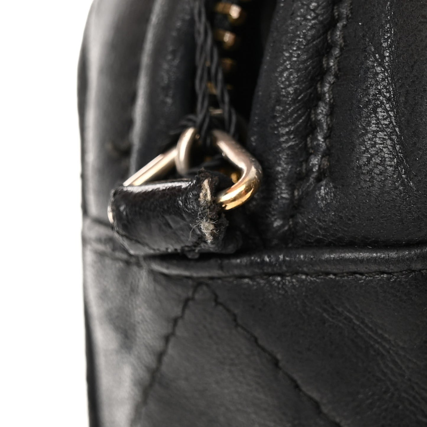 Lambskin Chevron Quilted Tassel Camera Case Black