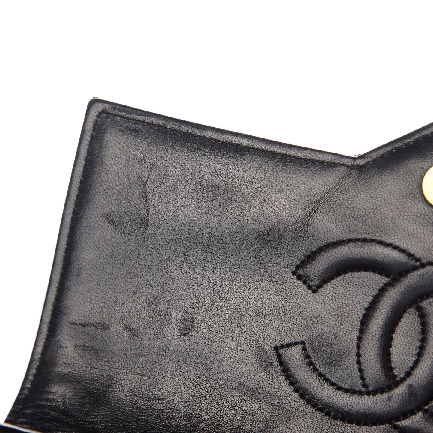 Glazed Calfskin Small CC Flap Black