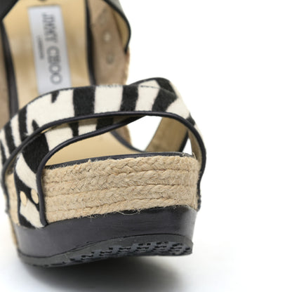 Jimmy Choo Pony Hair Zebra Print Papahi Espadrille Wedges 41 Black White 12 of 16