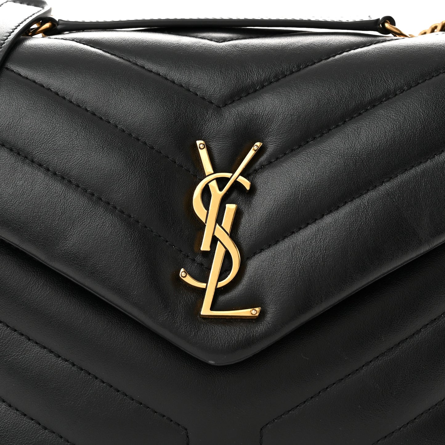 Calfskin Y Quilted Monogram Small Loulou Chain Satchel Black