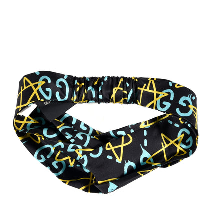 Gucci Silk GucciGhost Stars Print Duchesse Headband Black Sky Blue 2 of 4