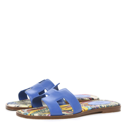 Hermes Calfskin Oran Sandals 37.5 Bleu Zanzibar 3 of 7