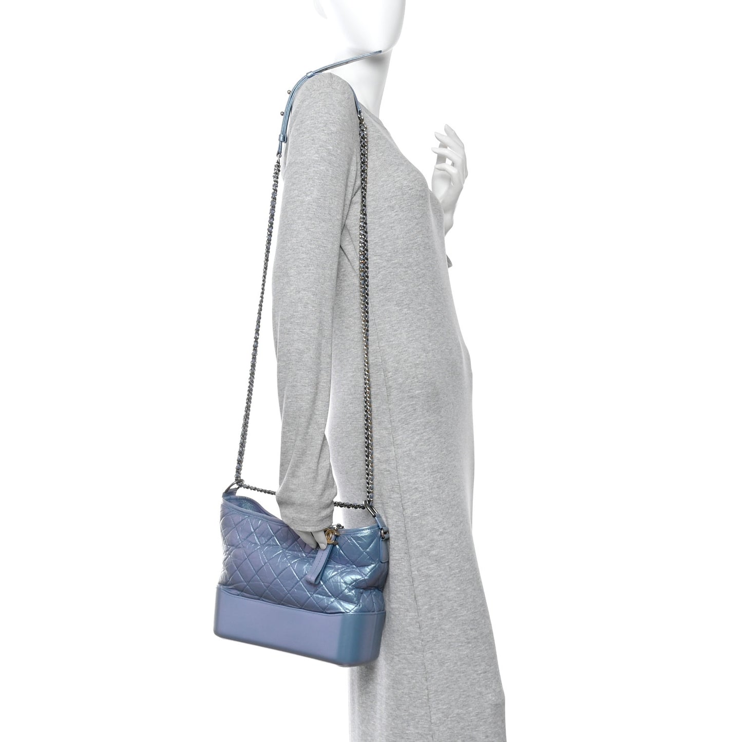 Iridescent Aged Calfskin Quilted Medium Gabrielle Hobo Blue