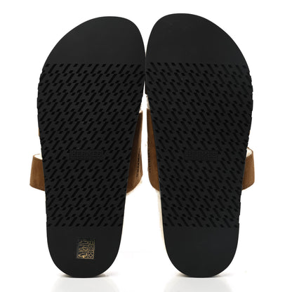 Hermes Suede Goatskin Woolskin Mens Chypre Sandals 41 Brun Fume Ecru 5 of 8