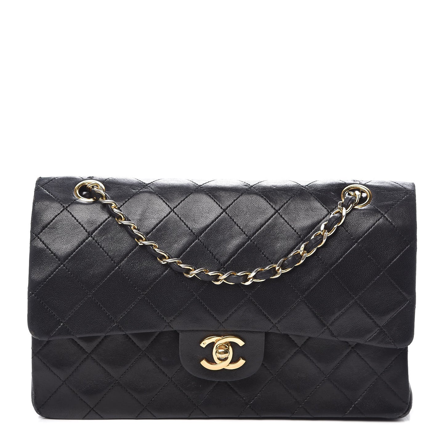 Lambskin Quilted Medium Double Flap Bag Black