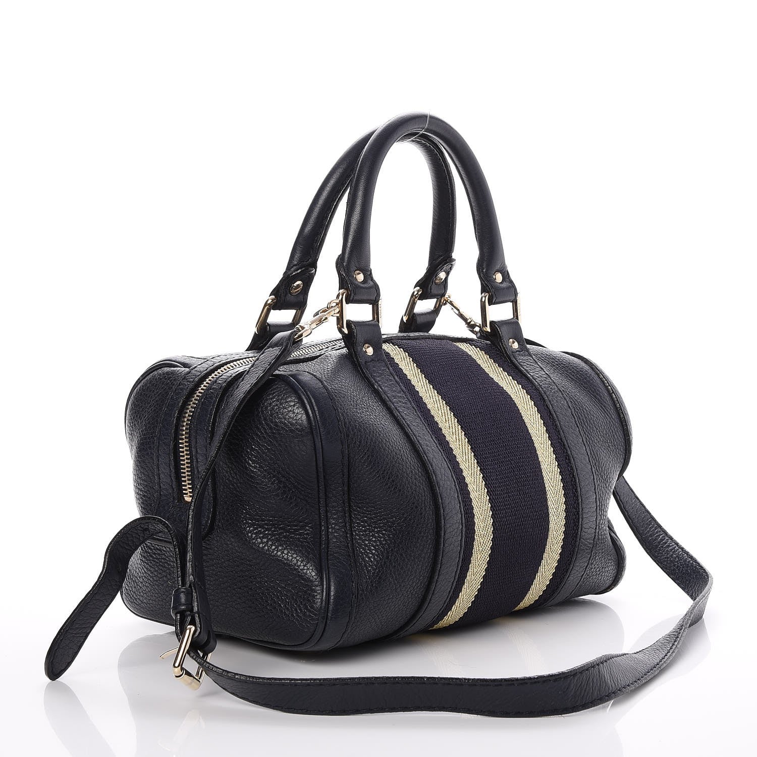 Gucci Calfskin Vintage Web Small Boston Navy Blue 3 of 9