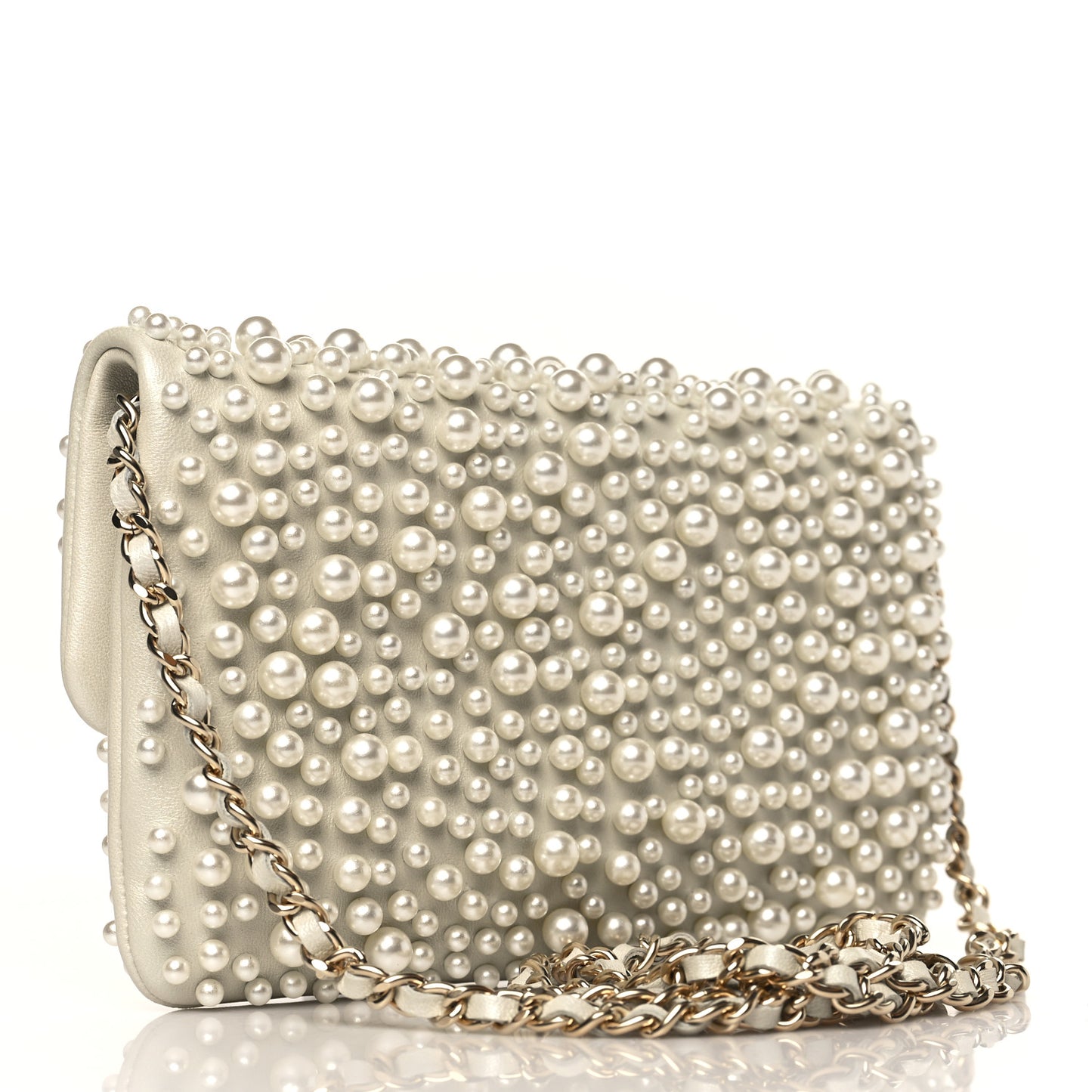 Lambskin Pearls Flap White