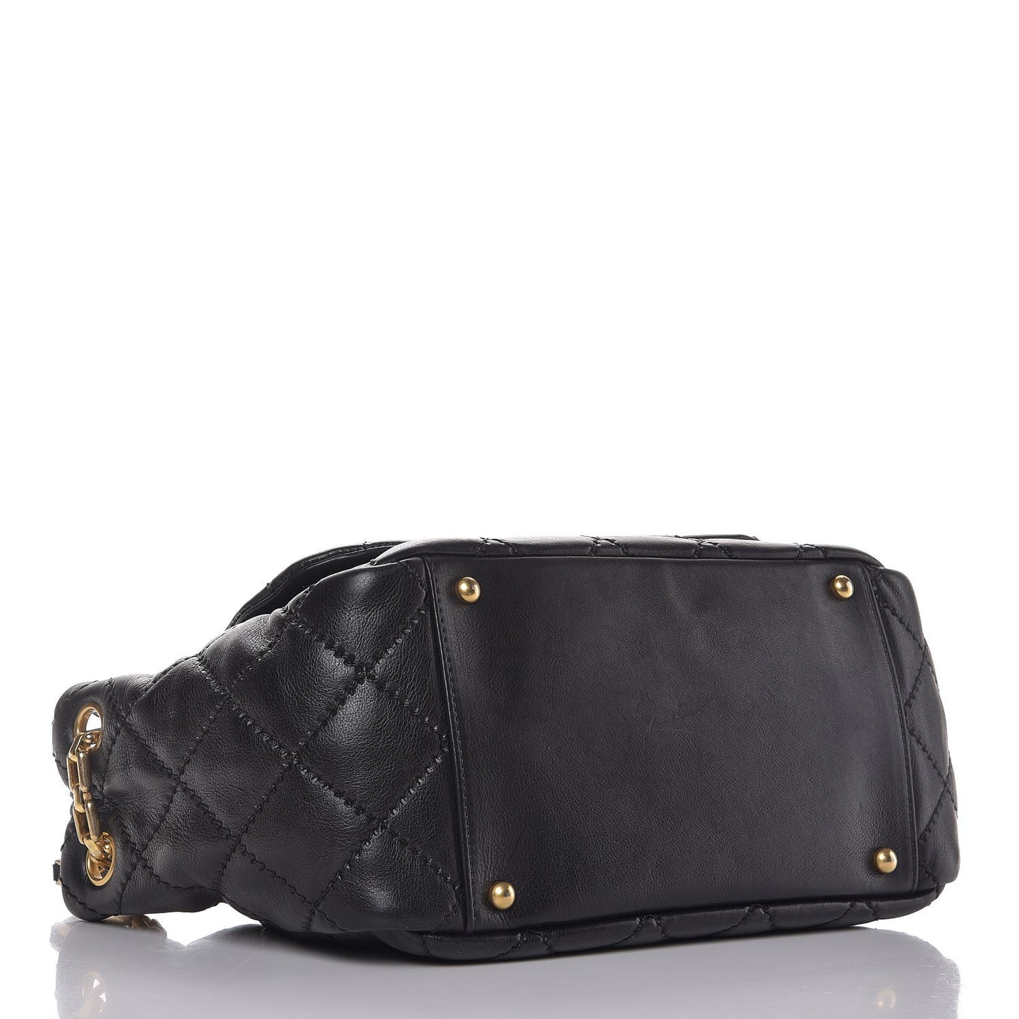Calfskin Quilted Retro Chain Flap Black