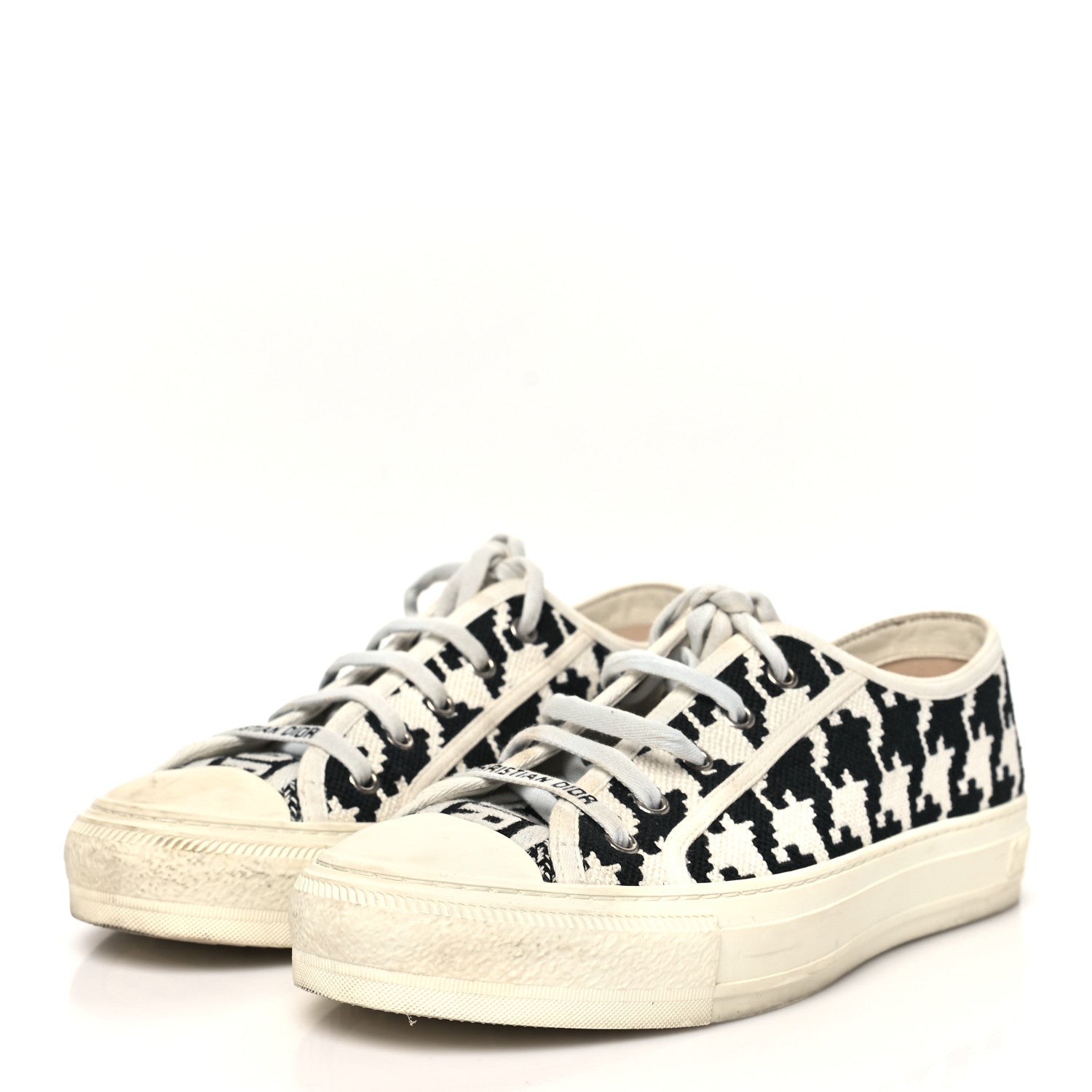 Christian Dior Canvas Macro Houndstooth Embroidered Womens Walk'N'Dior Low Top Sneakers 39 White Black 4 of 10