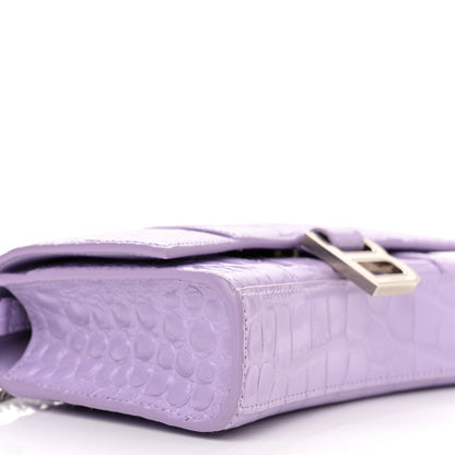 Balenciaga Shiny Calfskin Crocodile Embossed Hourglass Chain Bag Lilac 8 of 10