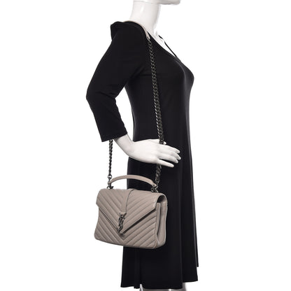Saint Laurent Sheepskin Matelasse Chevron Monogram Medium College Bag Granite 2 of 13