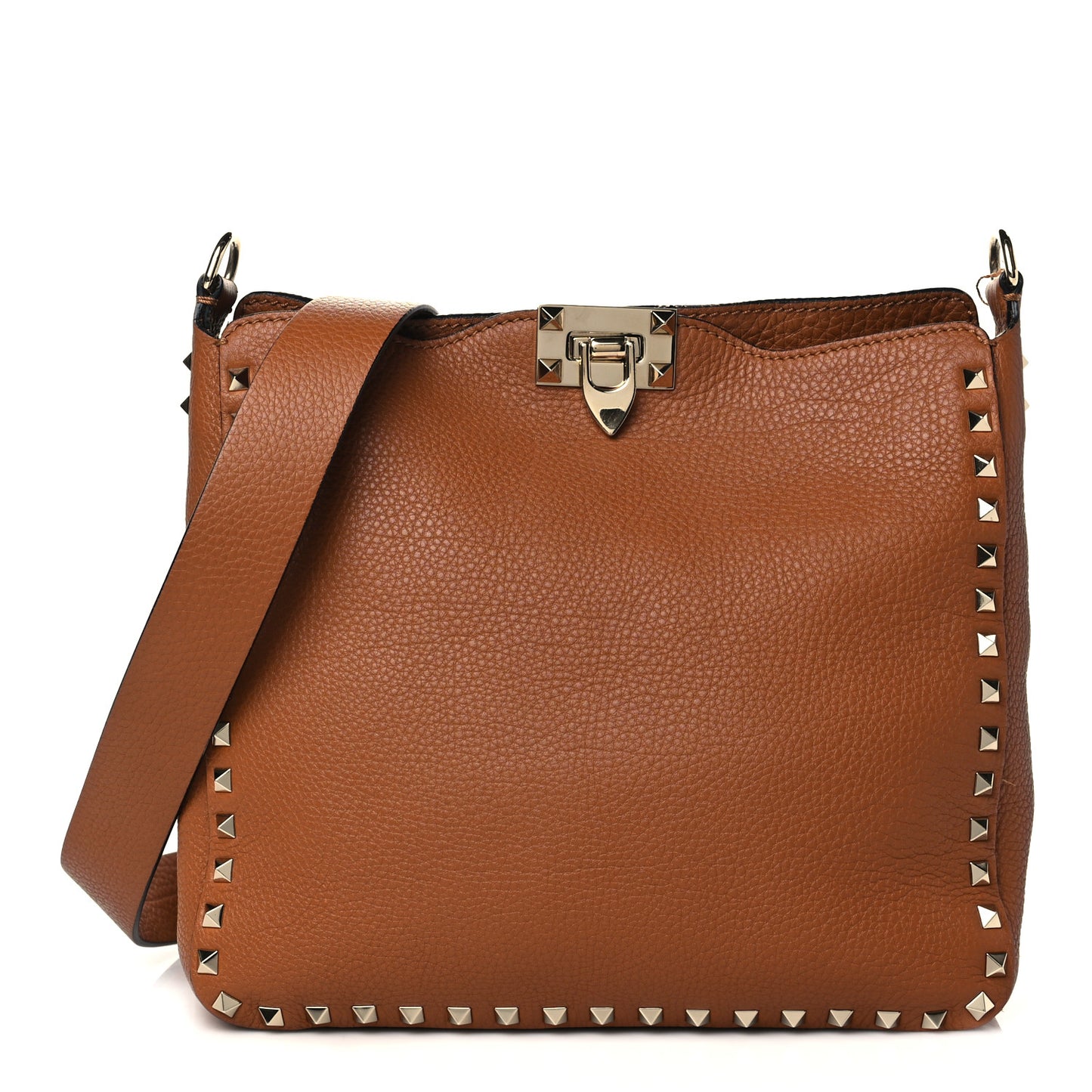 Pebbled Calfskin Small Rockstud Flip-Lock Messenger Bag Light Cuir