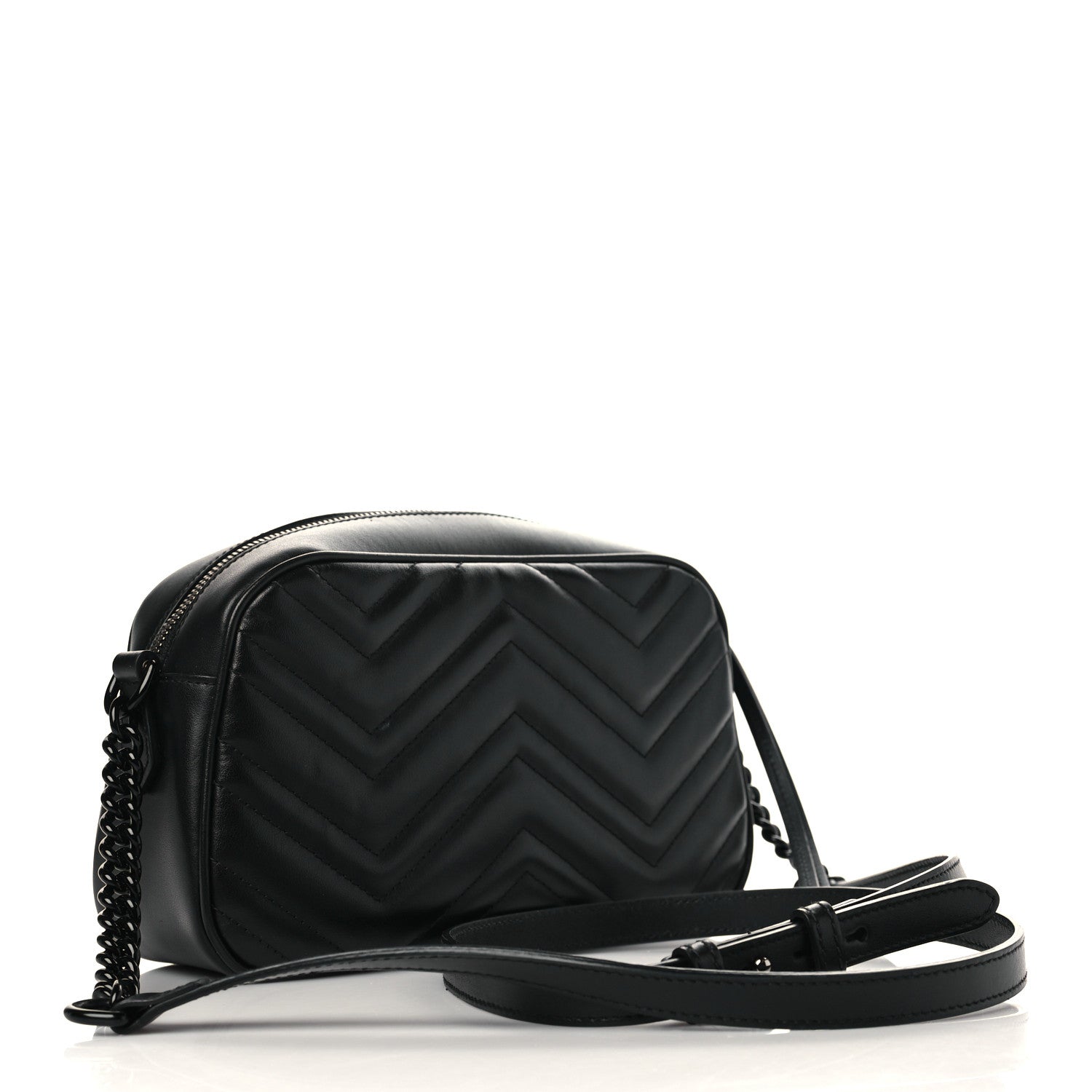 Gucci Calfskin Matelasse Monochrome Small GG Marmont Chain Shoulder Bag Black 3 of 8