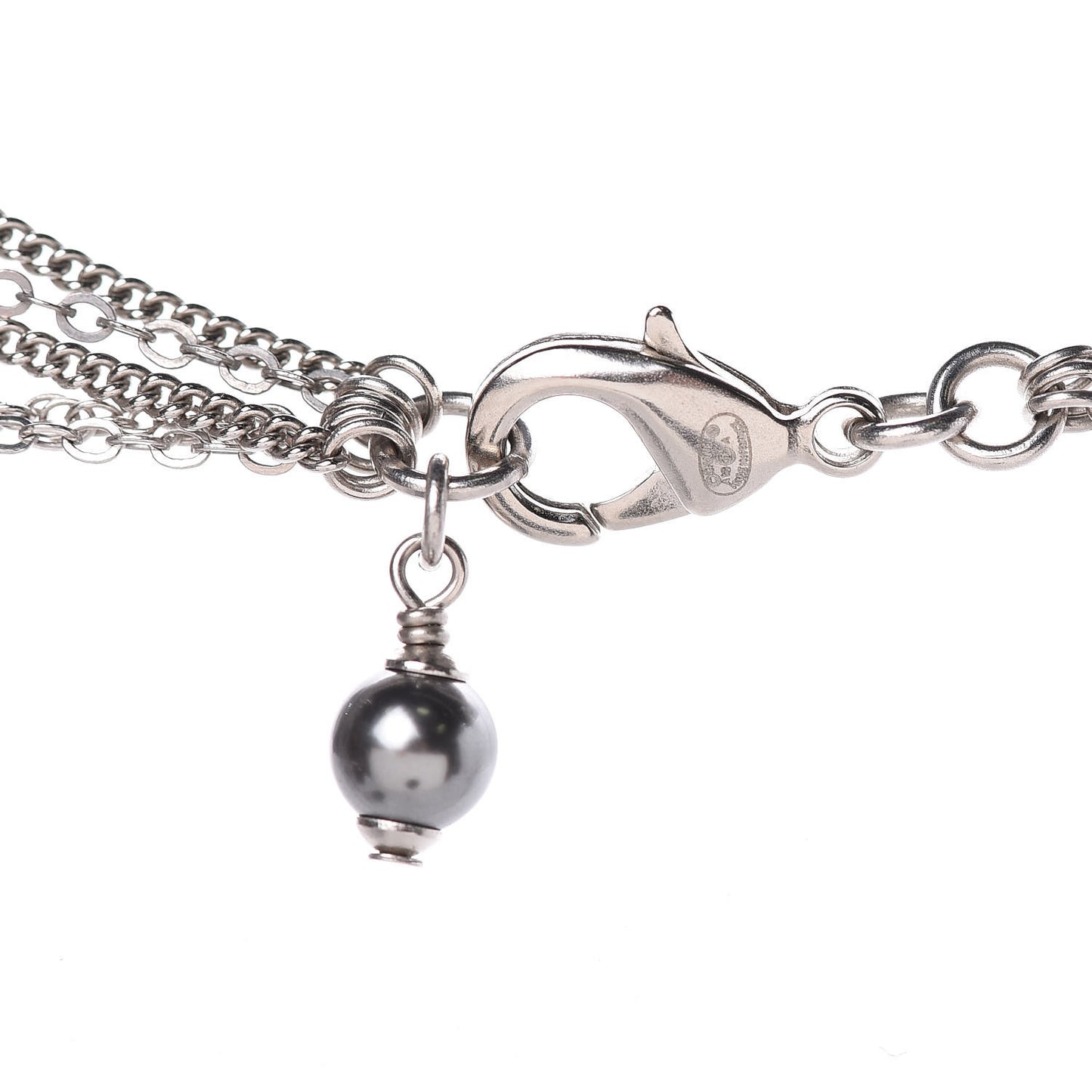 Pearl Crystal CC Drop Necklace Dark Grey