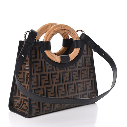 Fendi Vitello Century Wicker Bi-Color FF 1974 Embossed Small Runaway Shopper Tote Maya Black 3 of 9