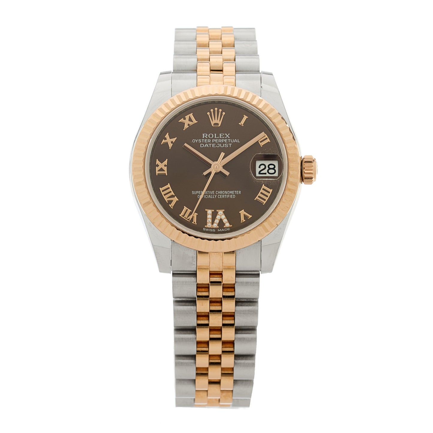 Stainless Steel 18K Everose Gold Diamond 31mm Oyster Perpetual Datejust Watch Chocolate Roman 178271