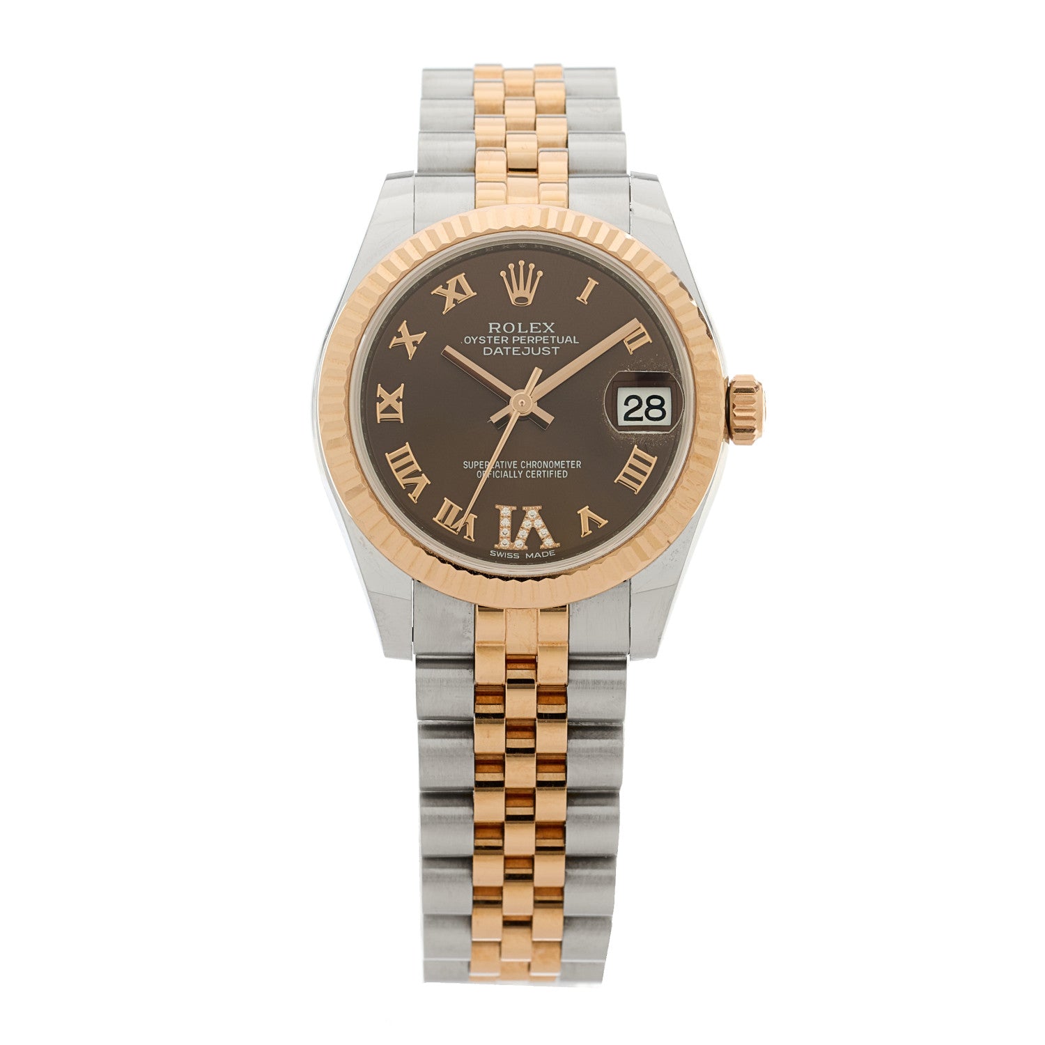 Rolex Stainless Steel 18K Everose Gold Diamond 31mm Oyster Perpetual Datejust Watch Chocolate Roman 178271 1 of 5