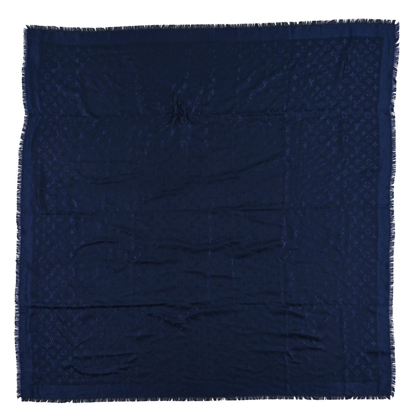 Silk Wool Monogram Denim Shawl Blue Marine