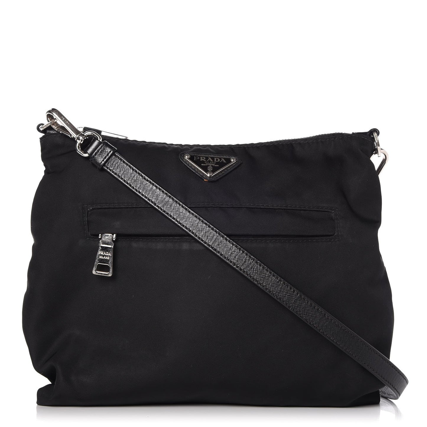 Nylon Saffiano Flat Messenger Bag Black