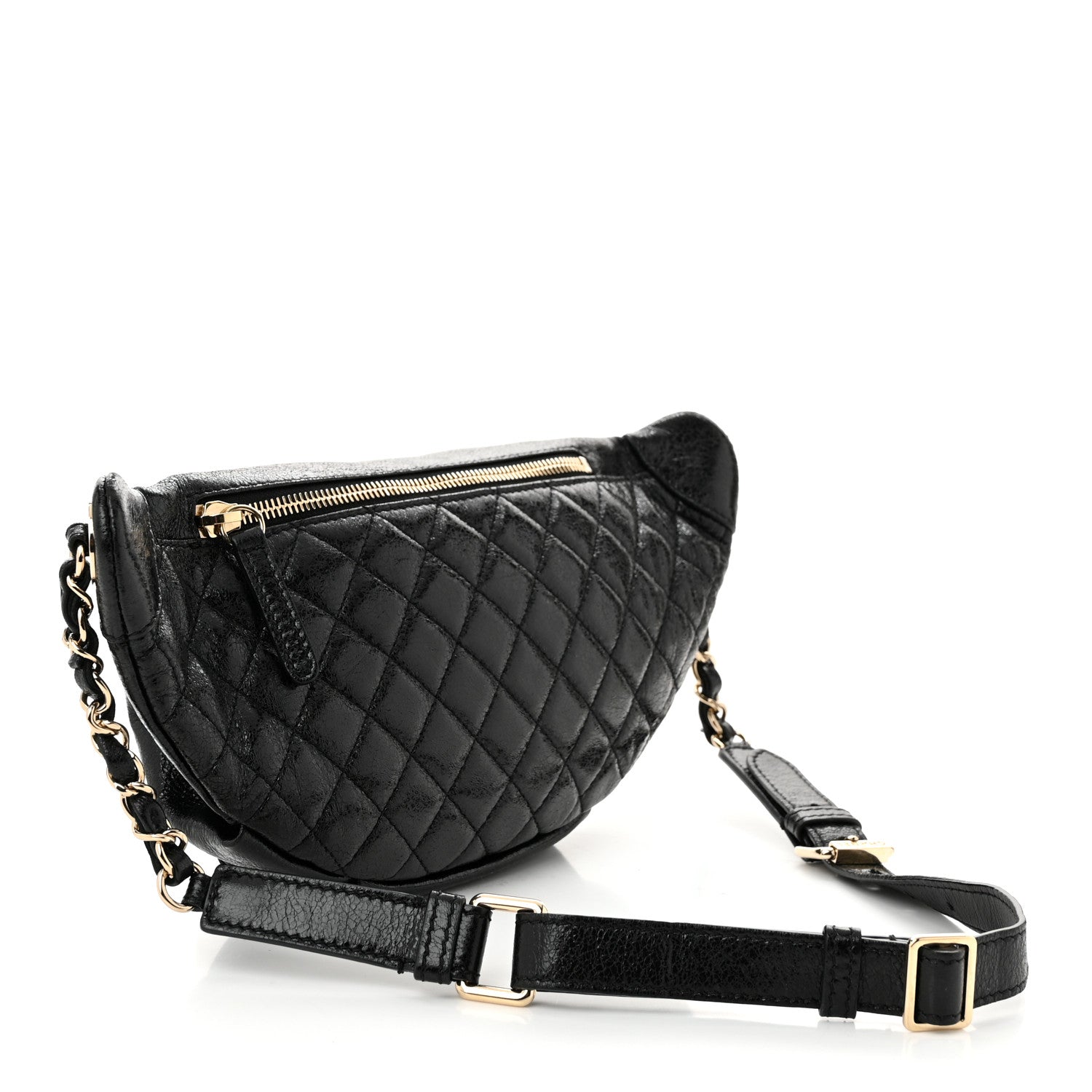 Chanel Crumpled Glazed Lambskin Quilted Waist Bag Fanny Pack Black 3 of 11