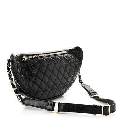 Chanel Crumpled Glazed Lambskin Quilted Waist Bag Fanny Pack Black 3 of 11