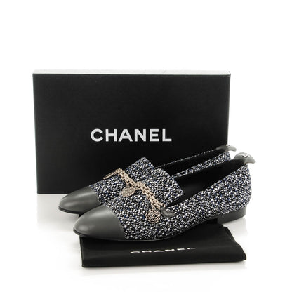 Chanel Tweed Lambskin Cap Toe Charm Loafers 38.5 Black Multicolor 8 of 8