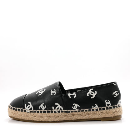 Chanel Lambskin Printed CC Espadrilles 39 Black White 1 of 11