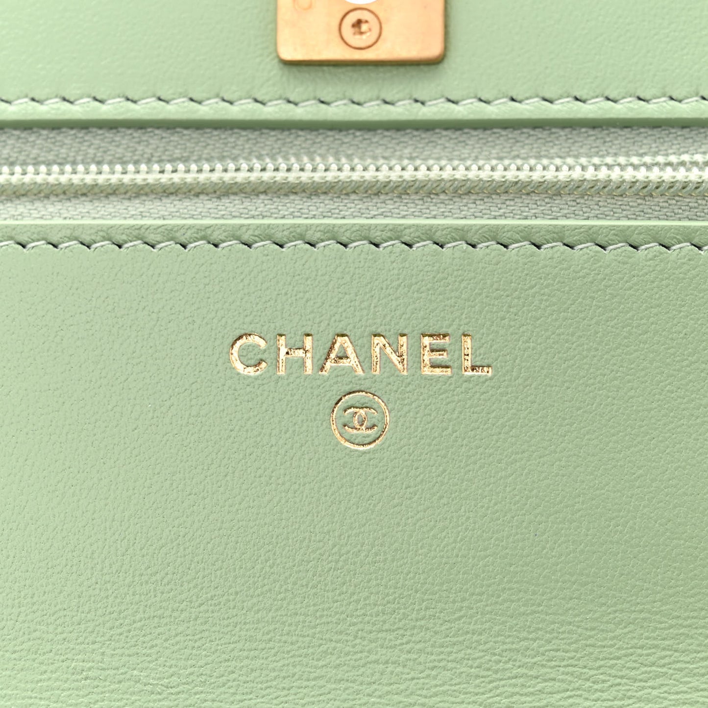 Lambskin Quilted CC Logo Handle Wallet On Chain WOC Light Green