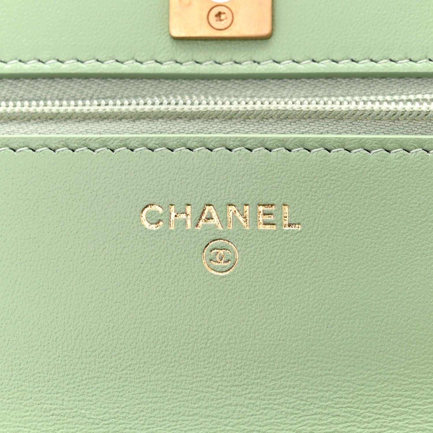 Chanel Lambskin Quilted CC Logo Handle Wallet On Chain WOC Light Green 6 of 12