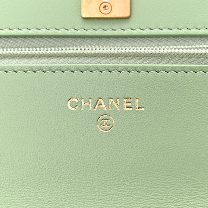 Chanel Lambskin Quilted CC Logo Handle Wallet On Chain WOC Light Green 6 of 12