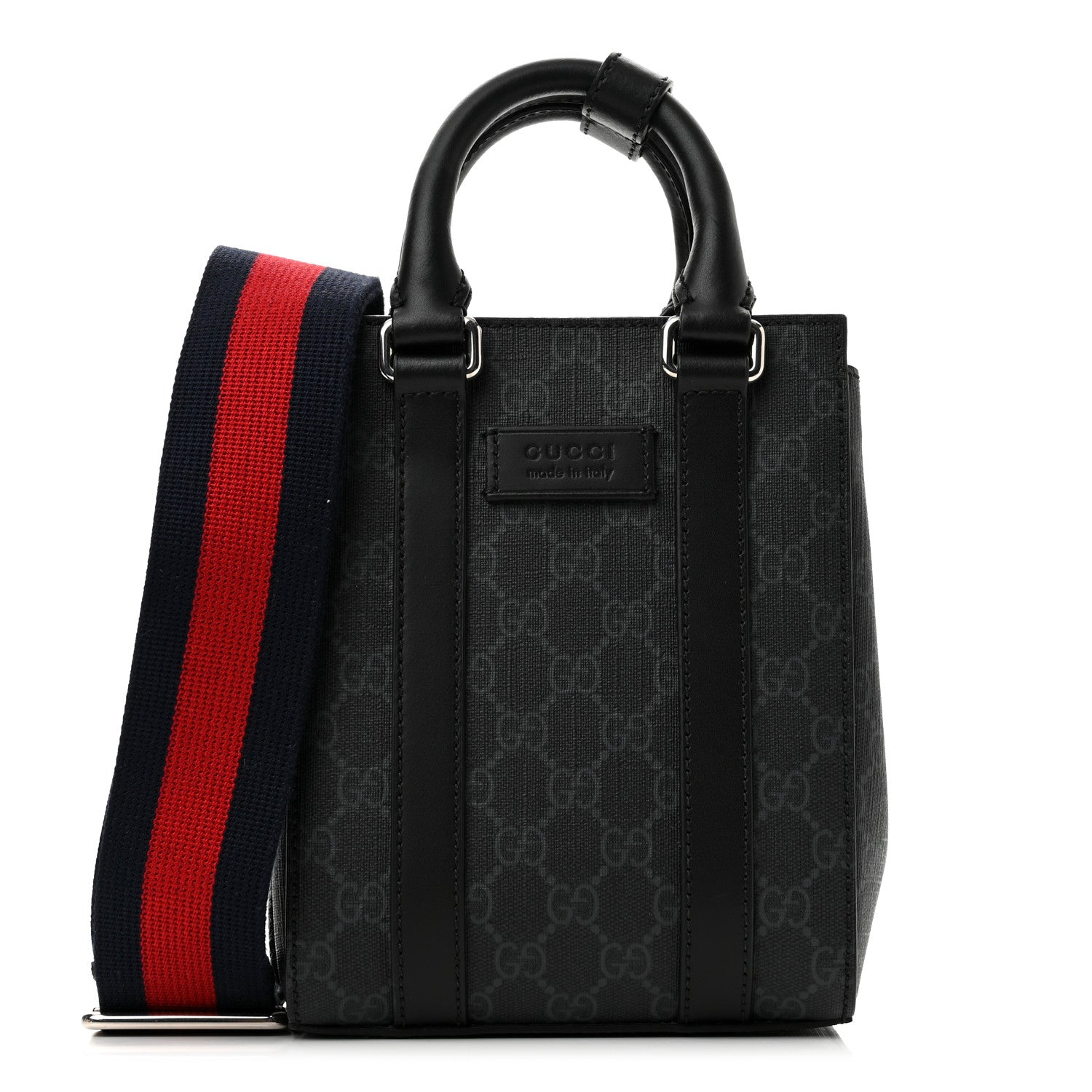 Gucci GG Supreme Monogram Appia Calfskin Web Mini Tote Bag Black 1 of 8