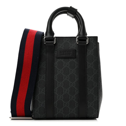 Gucci GG Supreme Monogram Appia Calfskin Web Mini Tote Bag Black 1 of 8