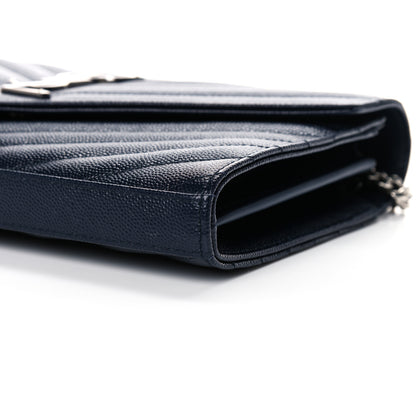 Saint Laurent Grain De Poudre Matelasse Chevron Monogram Chain Wallet Deep Marine 9 of 11