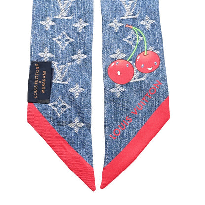 Louis Vuitton LV X TM Silk Monogram Cerises Bandeau Denim Blue 2 of 3