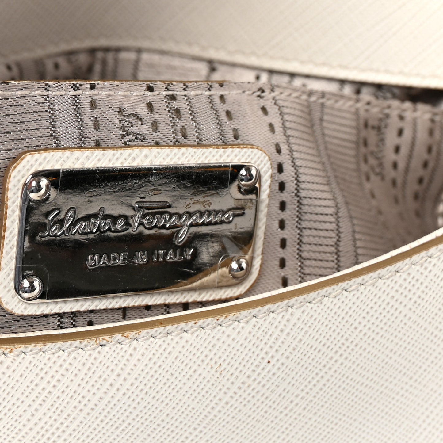 Printed Calfskin Rory Chain Shoulder Bag White