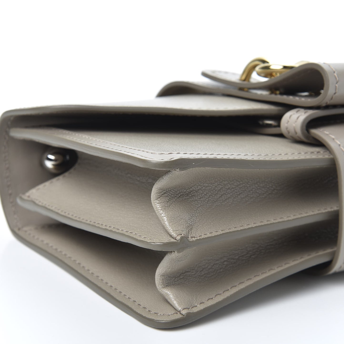 Shiny Goatskin Calfskin Aby Chain Shoulder Bag Motty Grey